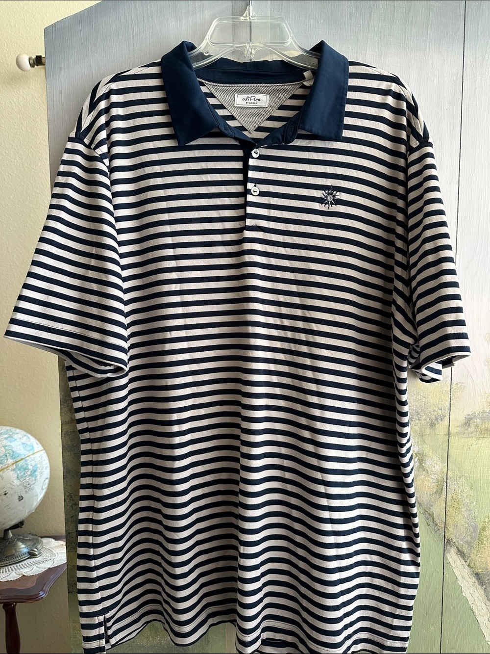 Adi Pure by Adidas Men's Striped Polo Shirt - Navy & White